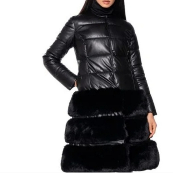AKIRA Black Puffer Jacket with Faux Fur Accents - Picture 4 of 6